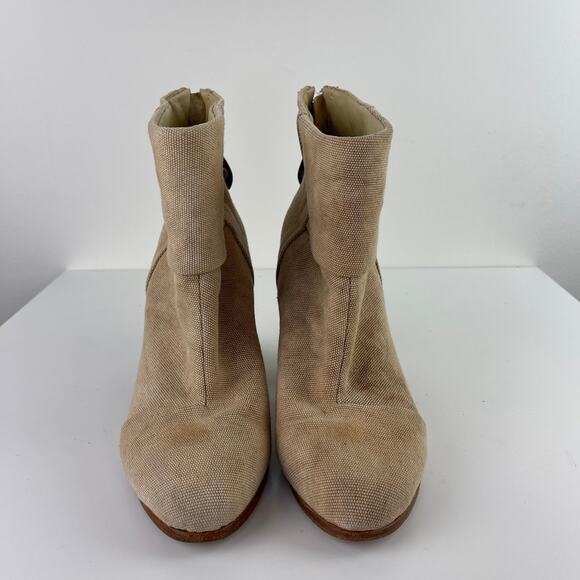 Rag & Bone Newbury Linen Taupe Heeled Ankle Booties Wooden Block Heel Size 37.5 - Picture 3 of 9